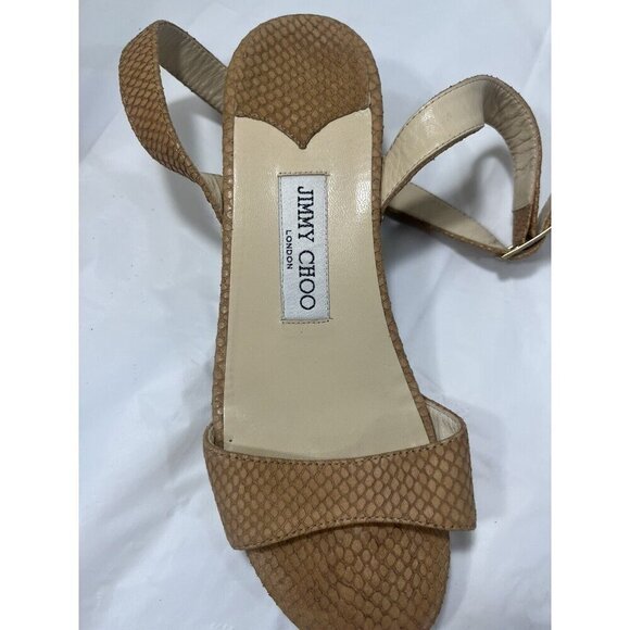 Authentic JIMMY CHOO Leather Snake Embossed Tan and Brown Wood heel size 37 - Picture 10 of 15
